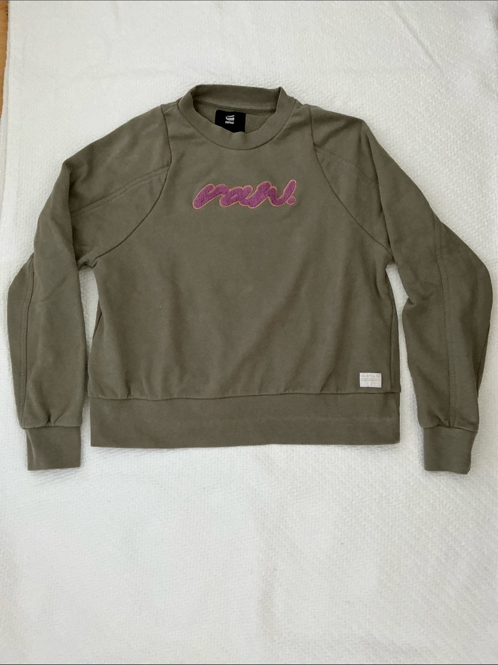G-Star Olive Crewneck Sweatshirt with Pink Script